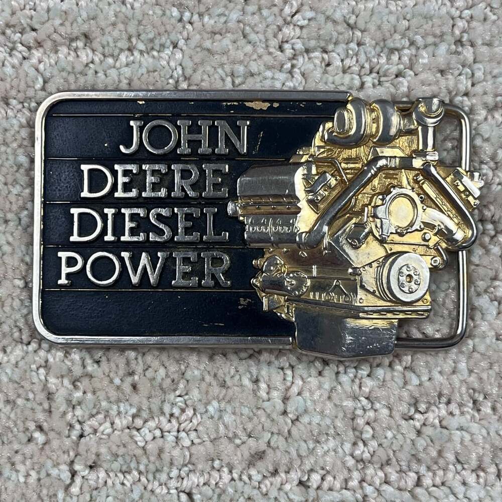 John Deere Diesel Power Engine Belt Buckle Vintage 1982